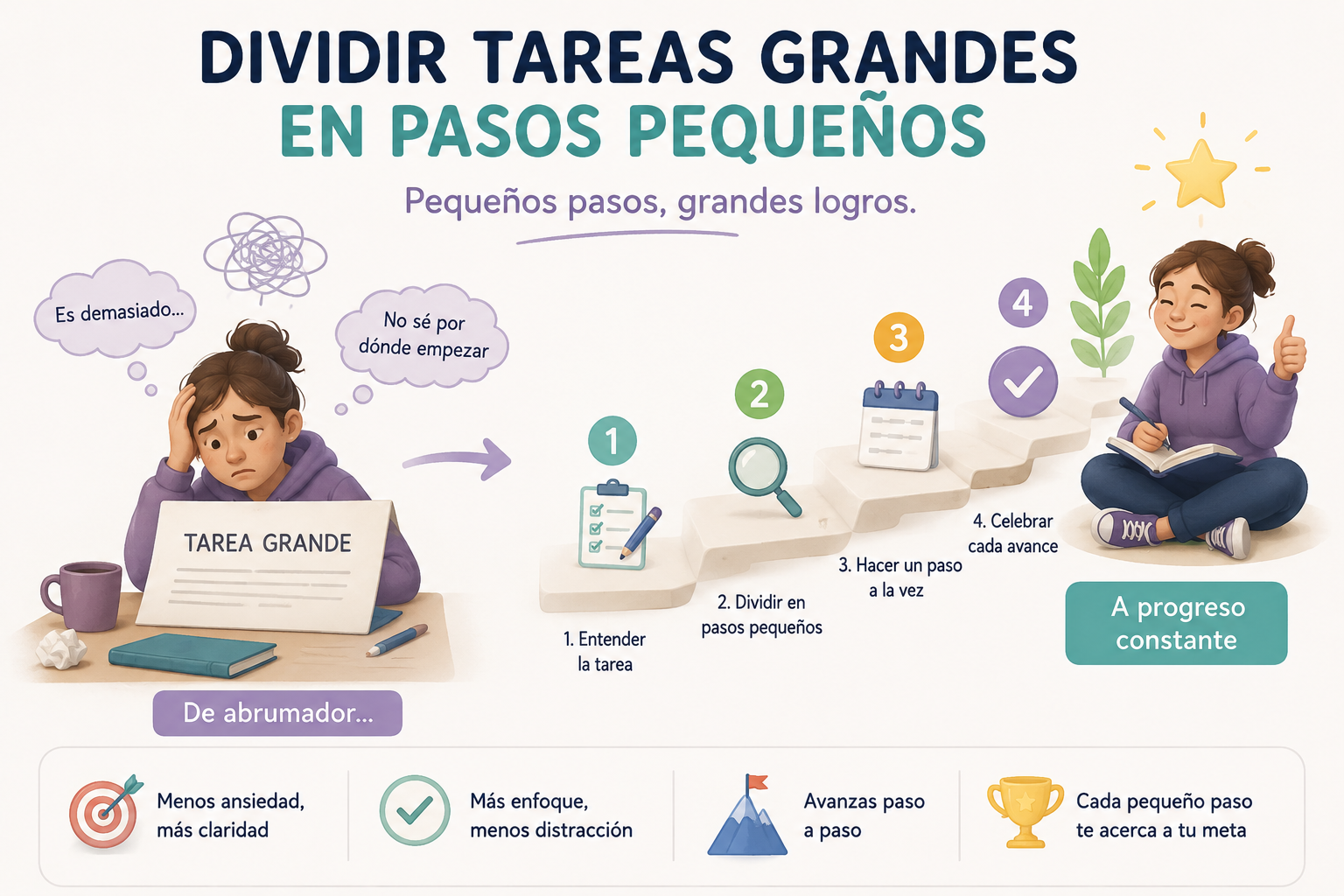 Dividir tareas grandes en pasos pequeños